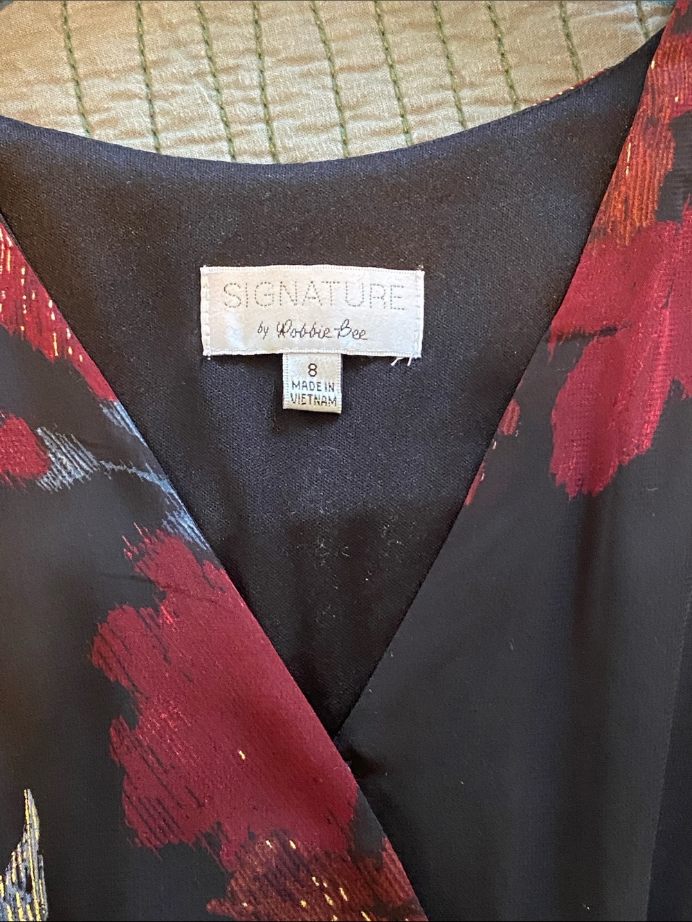 Black Floral Wrap Maxi Dress with Burgundy, Gold & Blue Accents - Picture 3 of 4